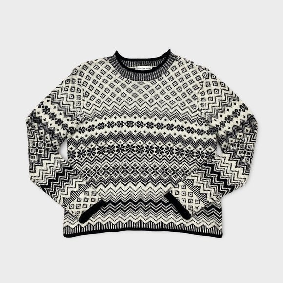 Evan Picone Fair Isle Black & White Wool Blend Sweater - Picture 1 of 6